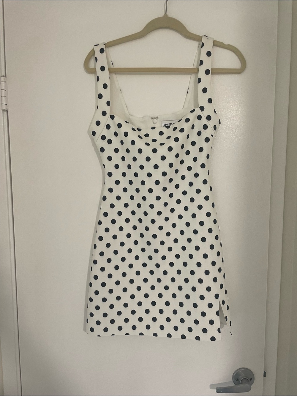 Princess Polly White Mini Dress with Black Polka Dots